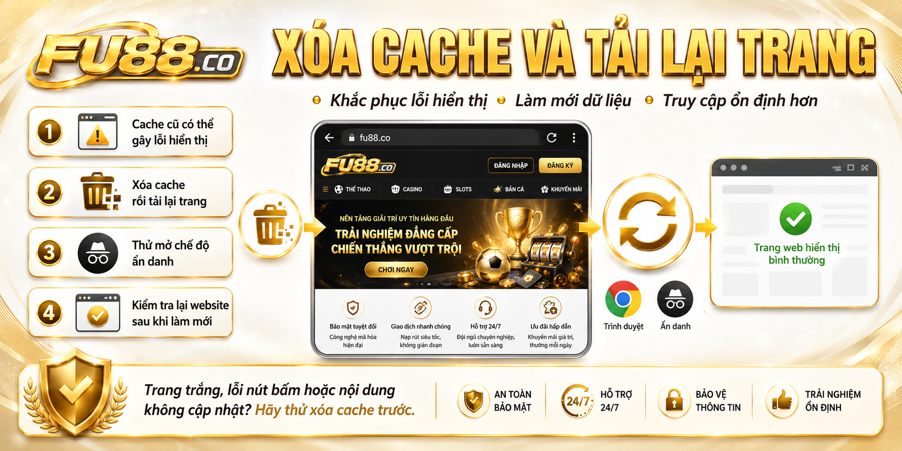 Xóa cache và tải lại trang